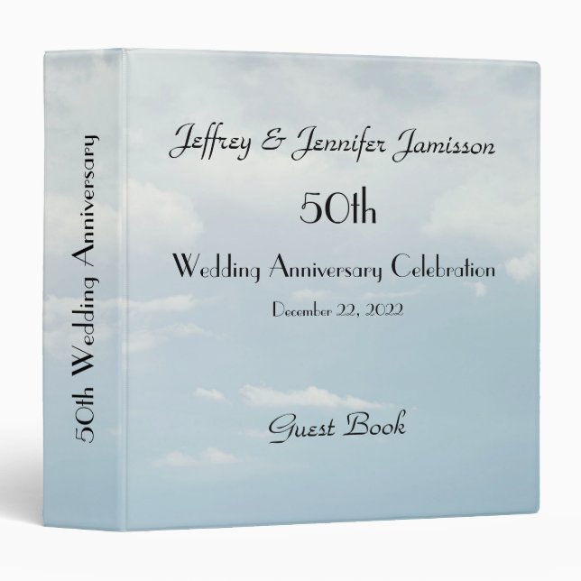 50th Wedding Anniversary Guest Book, Pale Sky 3 Ring Binder (Front/Spine)