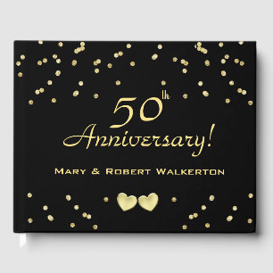50th Wedding Anniversary Guestbook - Golden Hearts