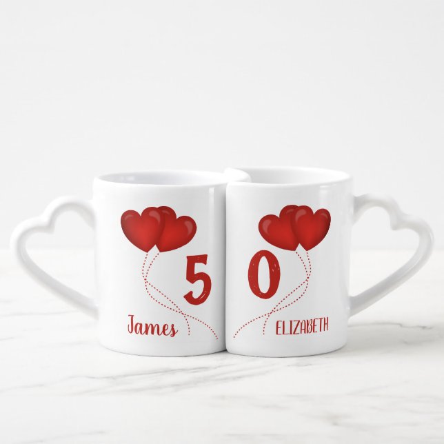 50th Wedding Anniversary Heart  Coffee Mug Set (Front Nesting)