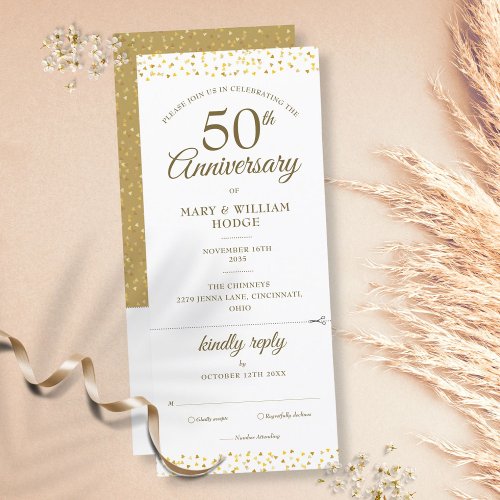 50th Wedding Anniversary Heart Confetti RSVP Invitation