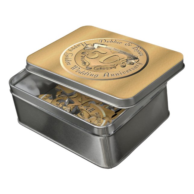 50th Wedding Anniversary Heart Emblem GoldenJigsaw Jigsaw Puzzle (Lid Open)