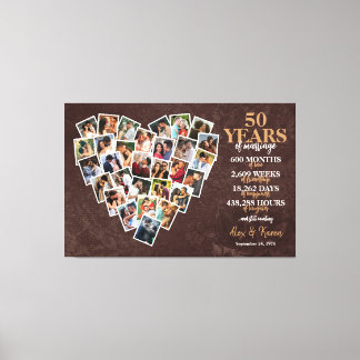 50th Wedding Anniversary Heart Photo Collage Canvas Print
