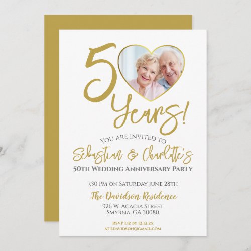 50th Wedding Anniversary Heart Photograph Invitation