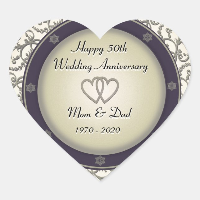 50th Wedding Anniversary Heart Sticker (Front)