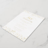50th Wedding Anniversary Hearts Confetti Gold Foil Invitation (Rotated)