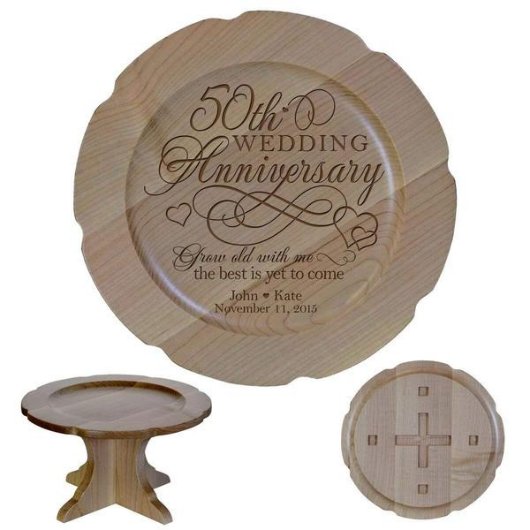 50th Wedding Anniversary Hearts Maple Cake Stand (Front)