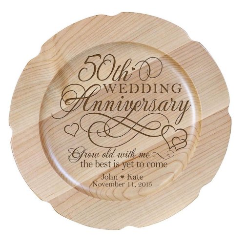 50th Wedding Anniversary Hearts Maple Wood Plate