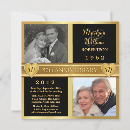 50th Wedding Anniversary Hearts Photo Invitations