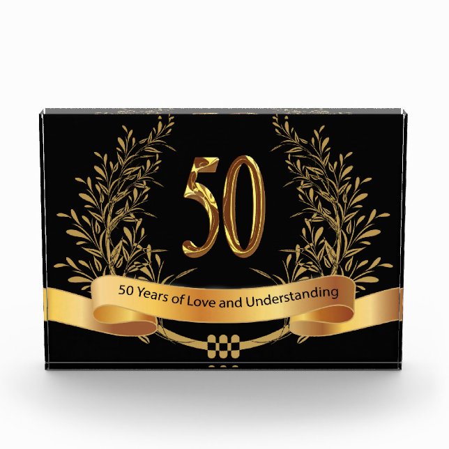 50th Wedding Anniversary Horizontal Block Award (Front)