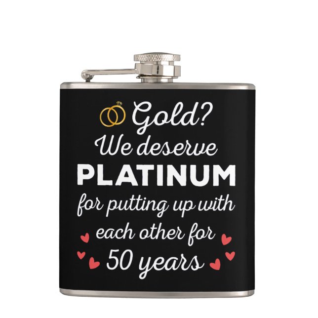50th Wedding Anniversary I - Gold Funny Couple Flask (Front)