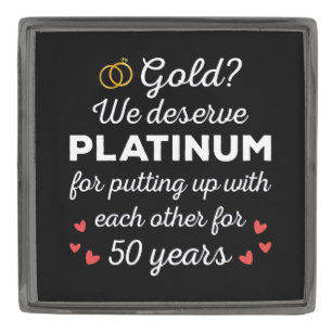 50th Wedding Anniversary I - Gold Funny Couple Gunmetal Finish Lapel Pin