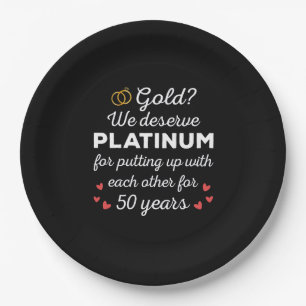 50th Wedding Anniversary I - Gold Funny Couple Paper Plates