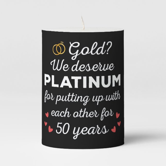 50th Wedding Anniversary I - Gold Funny Couple Pillar Candle (Front)