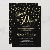 50th Wedding Anniversary Invitation - Black & Gold (Front/Back)