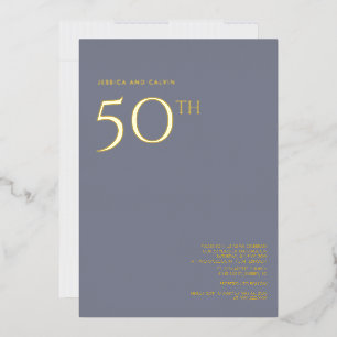 50th Wedding Anniversary Invitation Dusty Blue Foil Invitation