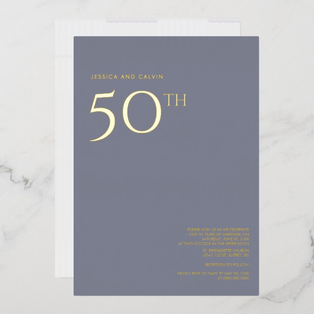50th Wedding Anniversary Invitation Dusty Blue Foil Invitation (Envelope)