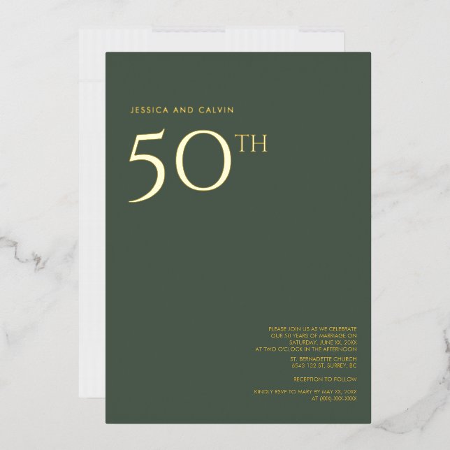 50th Wedding Anniversary Invitation Dusty Green Foil Invitation (Envelope)