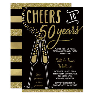 50th Wedding Anniversary Invitation, Faux Glitter Invitation