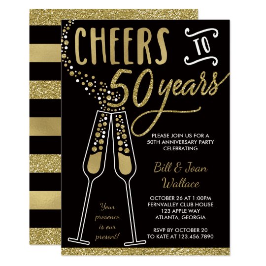 50th wedding anniversary invitation faux glitter invitation