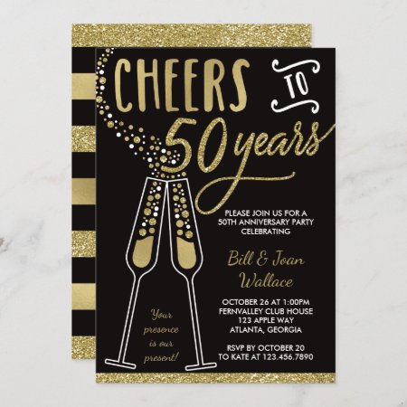 50th Wedding Anniversary Invitation, Faux Glitter Invitation