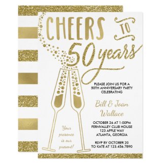 50th Wedding Anniversary Invitation, Faux Glitter Invitation
