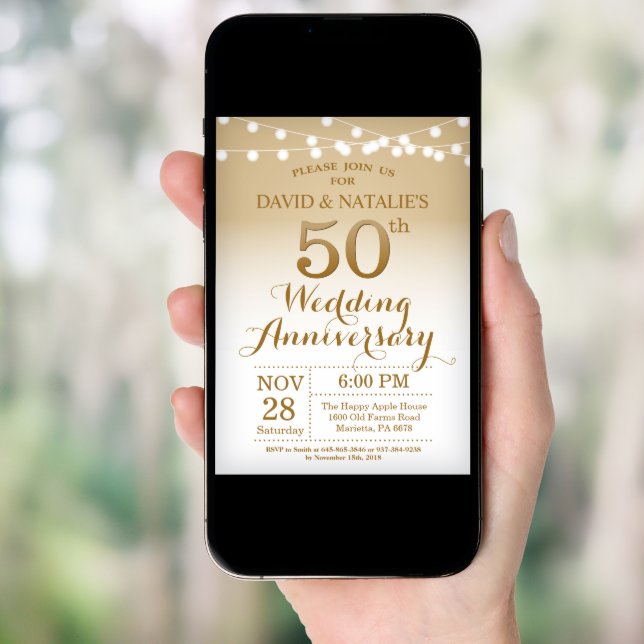 50th Wedding Anniversary Invitation Gold (Front Digital)