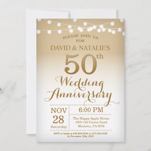 50th Wedding Anniversary Invitation Gold