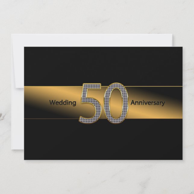 50th Wedding Anniversary - Invitation - Gold/Black (Front)