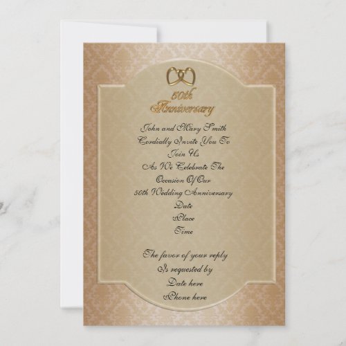 50th Wedding Anniversary invitation gold damask