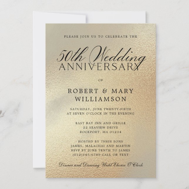 50th Wedding Anniversary Invitation Gold Glitter (Front)
