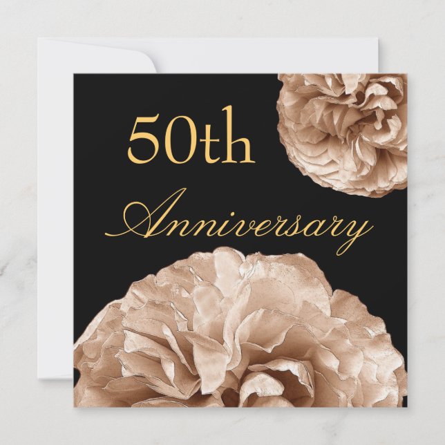 50th Wedding Anniversary Invitation GOLD Roses (Front)