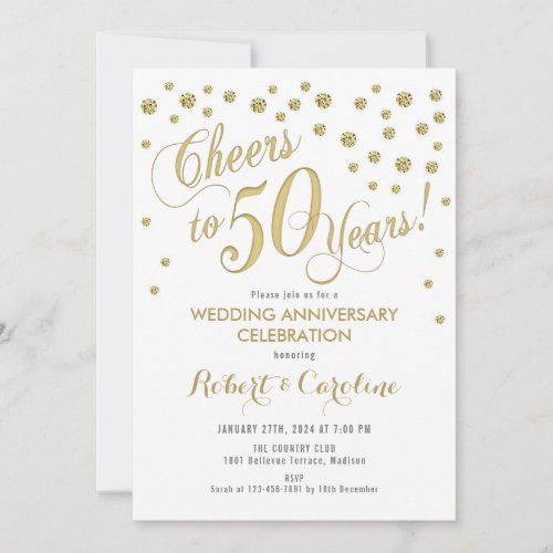 50th Wedding Anniversary Invitation - Gold & White