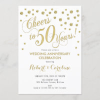 50th Wedding Anniversary Invitation - Gold & White
