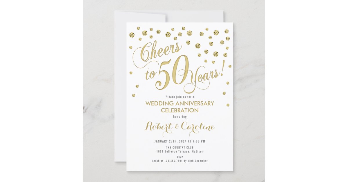 50th Wedding Anniversary Invitation - Gold & White | Zazzle