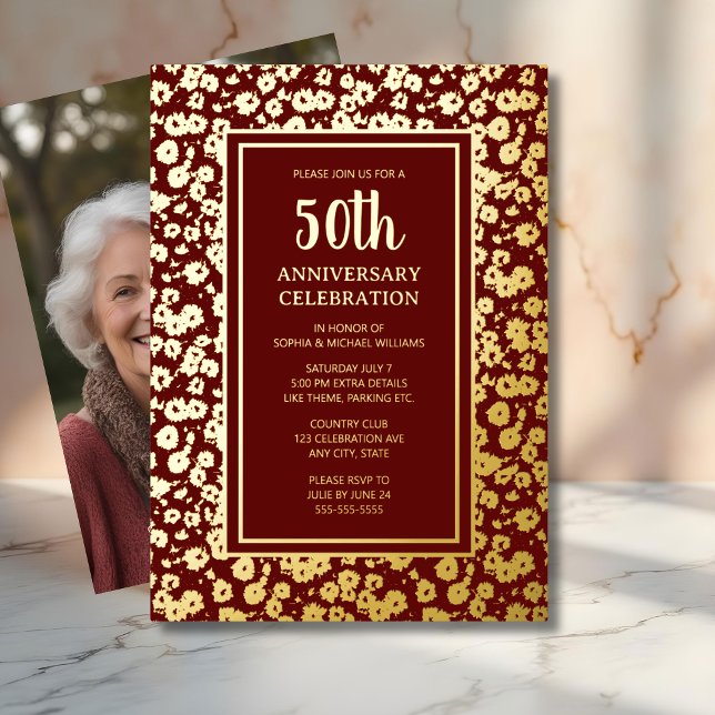 50th Wedding Anniversary Invitation Golden Foil Invitation (Creator Uploaded)