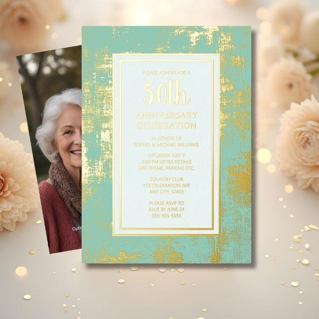 50th Wedding Anniversary Invitation Golden Foil Invitation (Creator Uploaded)