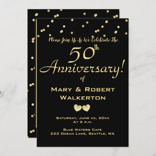 50th Wedding Anniversary Invitation _Golden Hearts