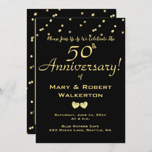 50th Wedding Anniversary Invitation -Golden Hearts