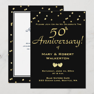 50th Wedding Anniversary Invitation -Golden Hearts