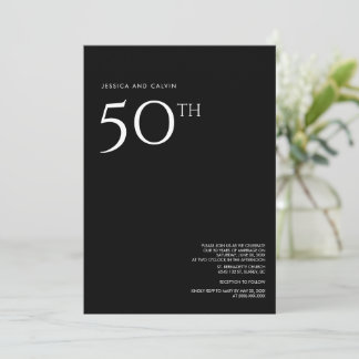 50th Wedding Anniversary Invitation Minimal Black