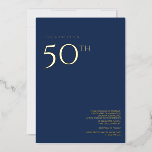 50th Wedding Anniversary Invitation Navy Blue Foil Invitation
