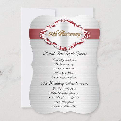 50th Wedding Anniversary Invitation red and white