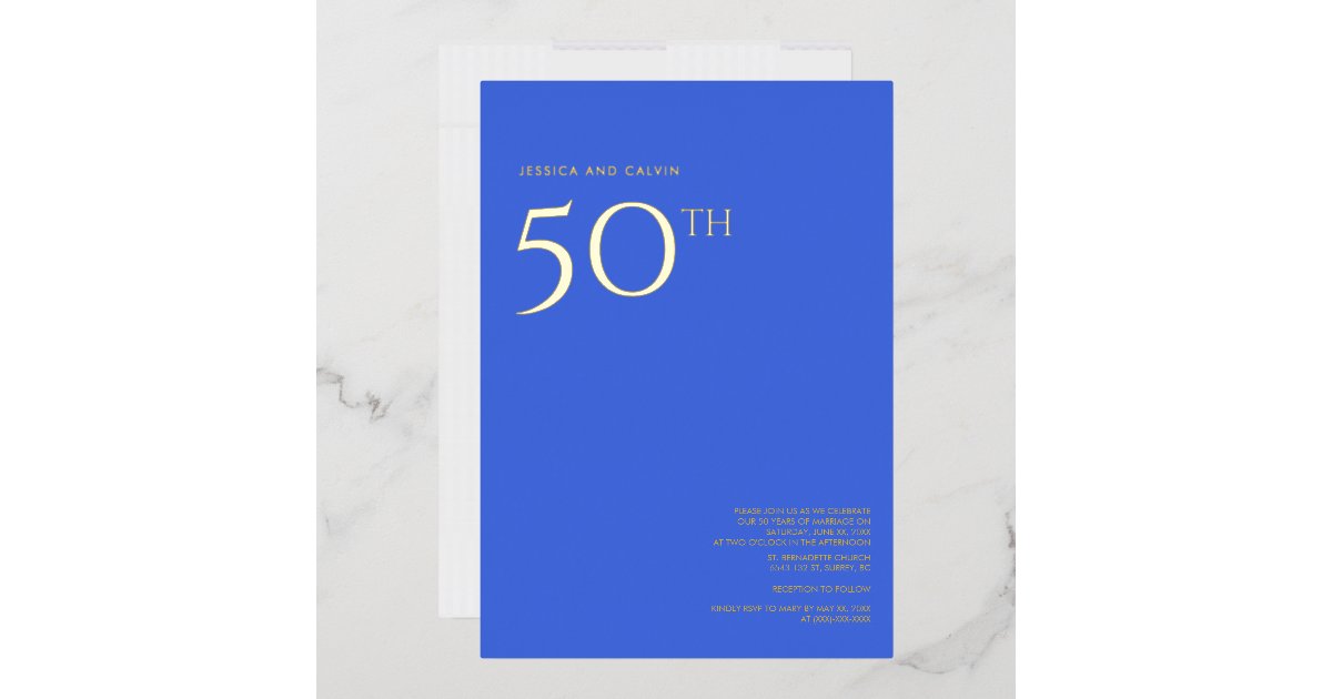 50th Wedding Anniversary Invitation Royal Blue Foil Invitation | Zazzle