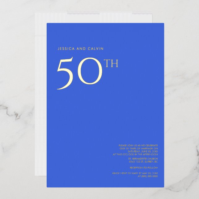 50th Wedding Anniversary Invitation Royal Blue  Foil Invitation (Envelope)