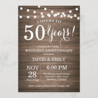 50th Wedding Anniversary Invitation Rustic Wood