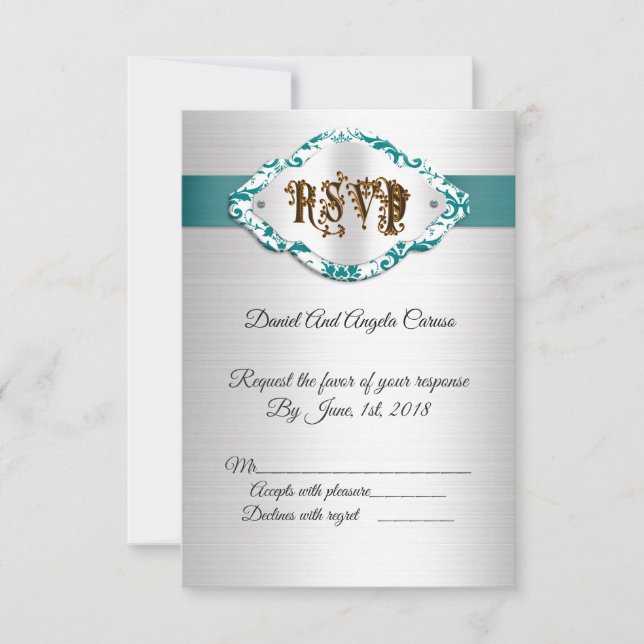 50th Wedding Anniversary Invitation teal satin (Front)