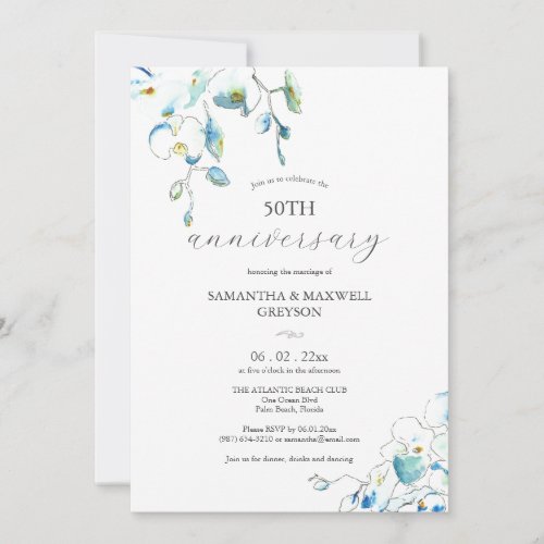 50th Wedding Anniversary Invitations Blue Flowers
