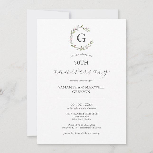 50th Wedding Anniversary Invitations Botanicals (Front)