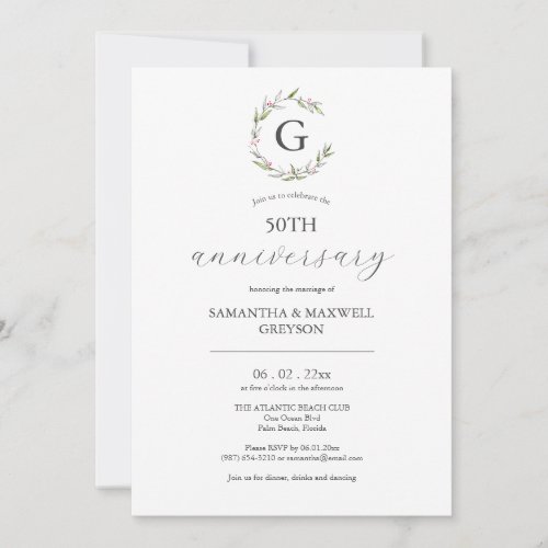 50th Wedding Anniversary Invitations Botanicals