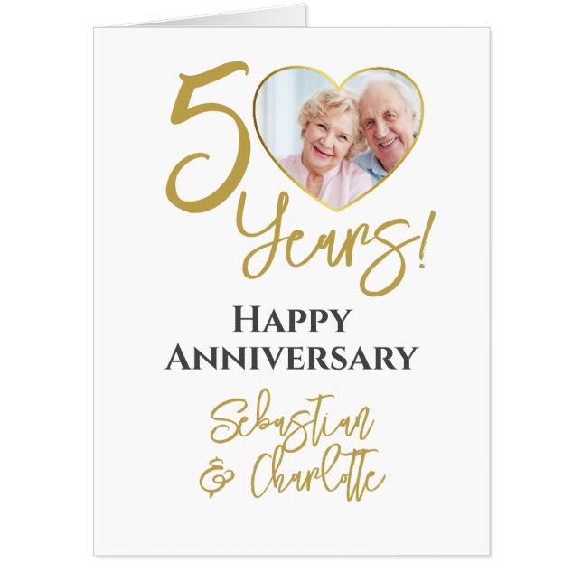 50th Wedding Anniversary Jumbo Heart Photograph Card (Front)